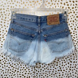 Levi 501 Cut-off Denim Button Fly Shorts Ombre Studded Distressed One of a Kind